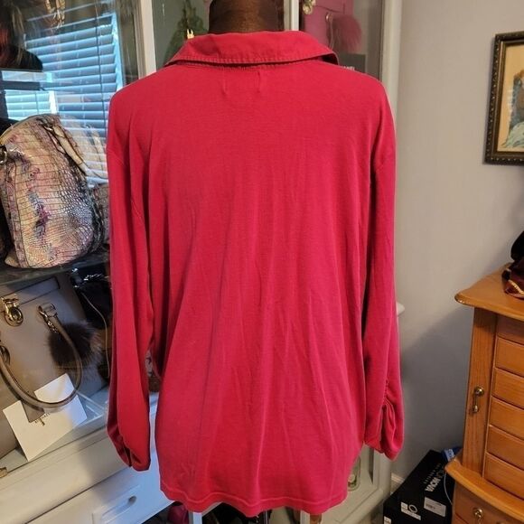 Chaps Red Blouse with Gold Buttons - Picture 6 of 7